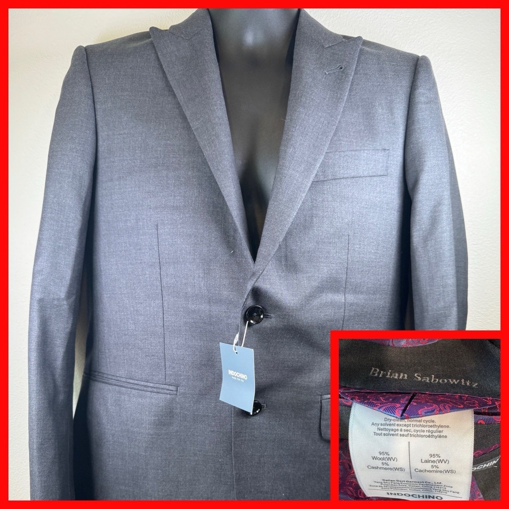 Indochino Gray Wool Cashmere Sports Coat Blazer Mens Luxury Lined